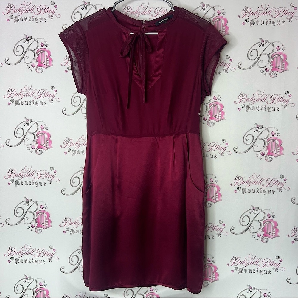 Nanette Lepore Red Pleated Tie Front Mini Dress keyhole luxury wine